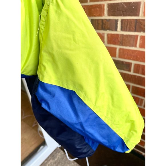 Weatherproof kids toddler jacket sz 2T neon green and blues removable hood - Picture 15 of 15